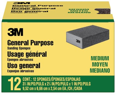3M Sanding Sponge Block, 12-Pack, Medium Grits, 3-3/4 in x 2-5/8 in, Designed For Sanding Wood, Paint, Metal, Plastic or Drywall, Features 3M Abrasive, Made with Durable Flexible Foam (CP002-12P)