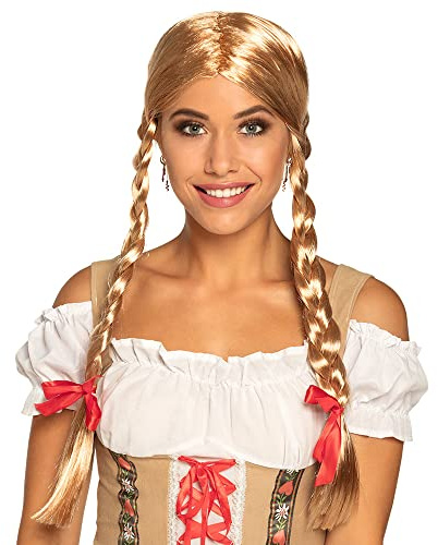 Boland 86117 - Peruk Heidi med flätade flätor, blont konsthår, folkfest, folkdräkt, flätfrisyr, temafest, karneval