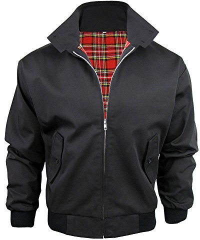 Army And Workwear Harrington-Jacke mit kariertem Futter, gefertigt in Großbritannien, Herren, mit Reißverschluss, Klassische Bomberjacke Gr. Large, schwarz