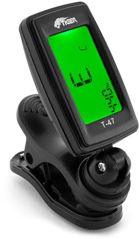 TIGER T-47 Clip-On Digital Chromatic Tuner for Acoustic, Electric, Bass Guitars, Banjo, Ukulele, Violin Black