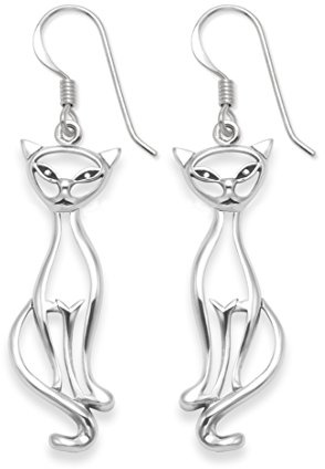 Heather Needham Sterling Silver Cat Earrings - Open design - SIZE: 22mm Gift boxed 6014.