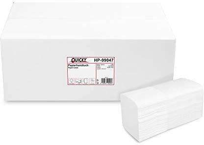 Quicky Papierhandtuch, Z-Interfold, 21 x 32 cm, 3 lagig, hochweiß, 2560 Blatt, 1er Pack (1 x 1 Stück)