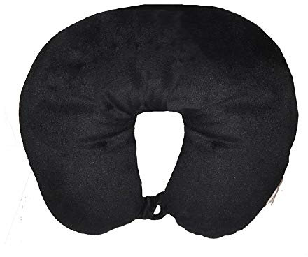 Large Micro Bead Travel Neck Pillow Aeroplane Car Soft Velvet Cushion (Black)