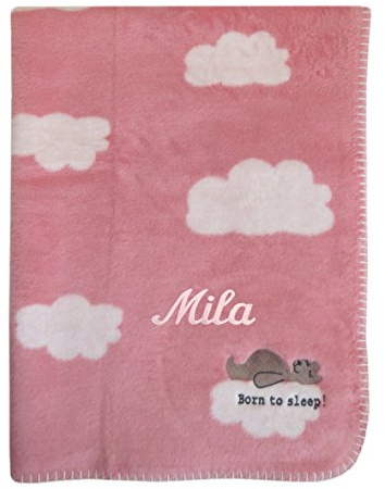 Fussenegger Kuscheldecke mit Ihrem Wunsch Namen in der abgebildeten Stickschrift bestickt PANDA mit Stick born to sleep 75 cm x 100 cm rosa mit Bambus Anteil