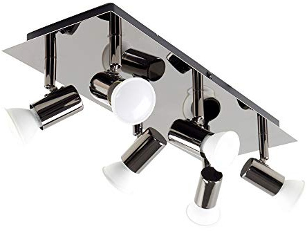 MiniSun | Modern Rectangular Black Chrome 6 Way Adjustable GU10 Ceiling Spotlight | Ceiling Spots, Home Décor & Improvement Essential | Includes 5W LED Bulbs [6500K Cool White] | Mains Wired