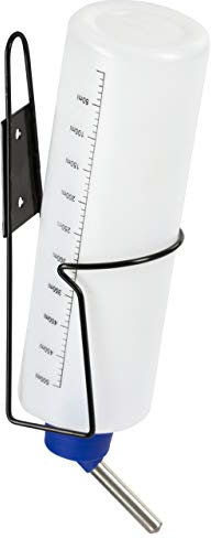 Kerbl Pet Trinkflasche mit Halter aus Metall, Nagerflasche, 500ml, weiß transparent, Füllskala, Doppelkugeltechnik