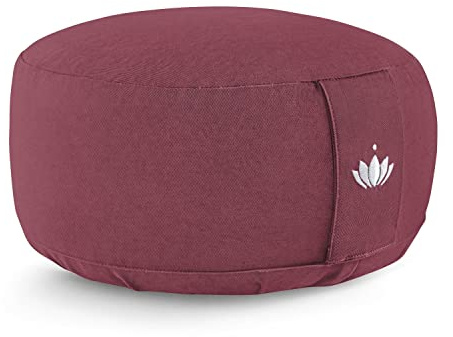LOTUSCRAFTS® Meditationskissen mit 15cm Sitzhöhe, bestickt, Yoga Kissen mit Dinkelfüllung, Yogakissen Rund, Bodenkissen Rund, Yogakissen Meditationskissen, Yogakissen Bezug waschbar, GOTS zertifiziert