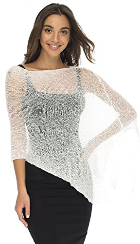 Back From Bali Womens Sheer Poncho Shrug Bolero, Lightweight Summer Shrug Pullover Sweater White