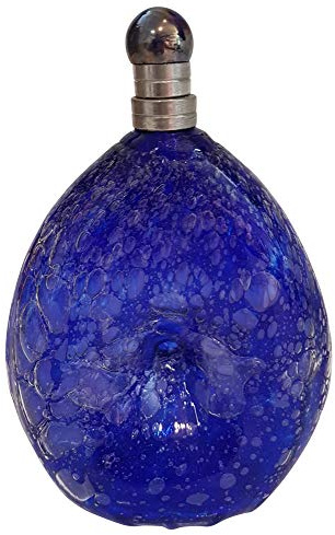 Oberstdorfer Glashütte Vase Blaue Glasflasche antiker Stil mit Zinnverschluß mundgeblasen mit Luftbäschen, Inhalt 0,5 Liter, Höhe ca19-21 cm