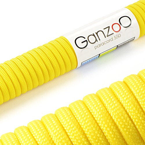 Ganzoo Paracord 550 lina 4 mm gul, typ 3 kärnmantelrep av nylon & polyester, 30 m med 7 innertrådar, för hundkoppel, armband, halsband, nyckelprojekt, camping, survival, friluftsliv och utomhus