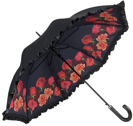 VON LILIENFELD Regenschirm mit Rüsche | Rosen Bouquet | Doppelte Bespannung - Außen Schwarz - Innen Bedruckt | Auf-Automatik | Windfest | Sehr Stabil | Motiv | Blumen | Damen | Herren