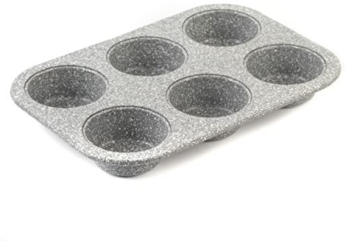 Salter BW02778G Marble Collection Carbon Steel 6 Cup Muffin Baking Pan, Perfect for Cupcakes, Tarts and Mini Quiches, 27 cm, Non-Stick, Grey