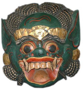 Unbekannt Holzmaske Barong II, 20cm Wandmaske grün Wandskulptur Barongmaske für die Wand Wanddeko