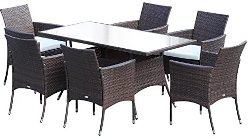 Outsunny 7-Piece Rattan Garden Furniture Dining Set 6 Seater Brown