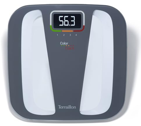 Terraillon Elektronische Personenwaage, 4 Speicherplätze, Farbige Einteilung der Gewichtsveränderungen, Automatisches Ein- und Ausschalten, 160kg, Color Coach Quattro, Grau/Weiß