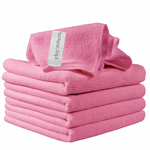 Clay Roberts Microfibre Cleaning Cloths, 40cm x 30cm - Pack of 5, Pink, Machine Washable, Polishing, Waxing & Dusting Cloth, Lint-Free, Kitchen Towel, Car Cleaning, Microfiber