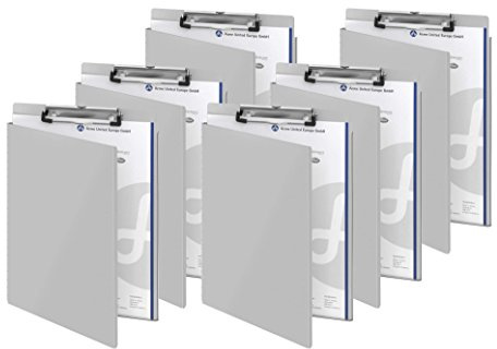 Westcott E-17005 00-I Klemmbrett aus Aluminium mit Schutzklappe und Aufhängeöse, DIN A4, 6 Stück