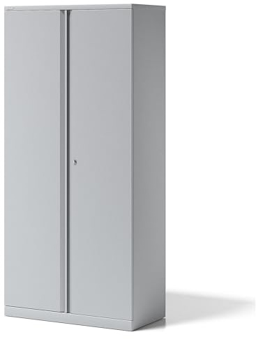 BISLEY Flügeltürenschrank Essentials mit 4 Fachböden für 5 Ordnerhöhen, Metall, 645 Lichtgrau, 47 x 91.4 x 198 cm | 4 Fachböden, 5 Ordnerhöhen, lichtgrau