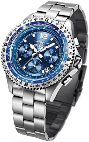 FIREFOX Fighter FFS05-103 Sunray blau Chronograph Herrenuhr Armbanduhr massiv Edelstahl Sicherheitsfaltschließe 10 ATM Prüfdruck