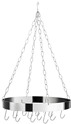 Premier Housewares Rund panna/grytställ för kök silver kastrull hängande ställ med krokar metallkedja redskap hängande skena/grythängare 48 x 48 x 70