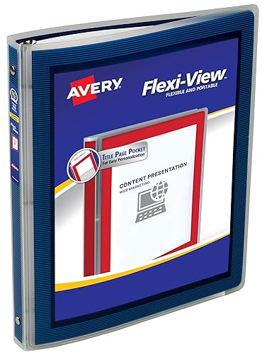 Avery Flexi-View 3 Ring Binder, 1/2 Inch Round Rings, 1 Navy Blue Binder (15766)