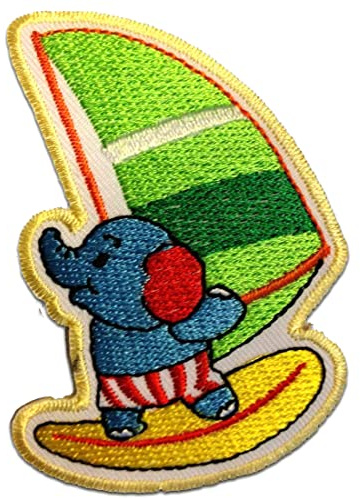 Catch the Patch Surfender Elefant - (Größe: 6,0 x 8,5 cm) – Aufbügler & Applikationen in verschiedenen Größen – Ideal für Kleidung, Schulranzen, Jeans & Rucksäcke