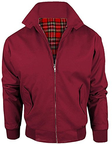 Blouson Harrington pour homme Style vintage classique Doublure tartan Rétro Scooter Bomber Taille, rouge vin, 3XL