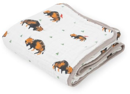 Little Unicorn Muslin Quilt Blanket | 100% Cotton Soft Multi-Layered Muslin Fabric | Toddler & Baby Blanket | 47”x47” | for Nursery, Crib, Shower Gifts (Bison)