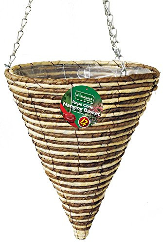Kingfisher 30cm Rope Cone Garden Plant Lined Basket 40cm Hanging Chain