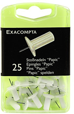 Exacompta - Réf. 14900E - Boîte de 25 épingles d'affichage Papic - Hauteur de la pointe 7 mm - Diamètre 10 mm - Pour fixer cartes, photos, documents, cadres, guirlandes - Couleur blanc