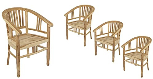 4er Spar-Set Gartenstuhl Sessel aus Teak Holz mit Armlehnen Moreno