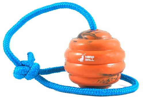 Nero Ball Pro K-9 Dog Training Ball on Rope – 2.75″ Heavy-Duty Natural Rubber Reward & Tug Toy with Nylon Throw Handle – High-Visibility Orange – Police, Military & Sport Working Dogs Fetch