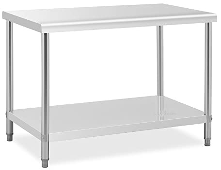 Royal Catering RCAT-120/70 Arbeitstisch aus Edelstahl (120 x 70 cm, 1 Arbeitsplatte und 1 Ablage, bis 400 kg, höhenverstellbare Füße, Edelstahl)