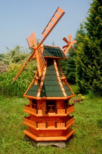 XXL Windmühle, Gartenwindmühle, Windmühlen aus Holz, Beleuchtung Solar kugelgelagert 1,50m imprägniert (grün)