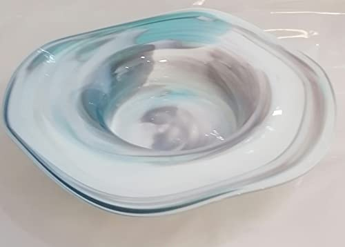 Överstdorfer glashylla skål färgad glaskal turkos vit marmorerad kristallglasskål munblåst diameter 16 cm