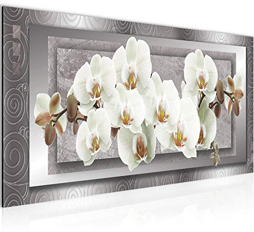 Runa Art Wandbild Blumen Orchidee 1 Teilig 100 x 40 cm Modern Bild auf Vlies Leinwand Abstrakt Wohnzimmer Grau Beige 205412b