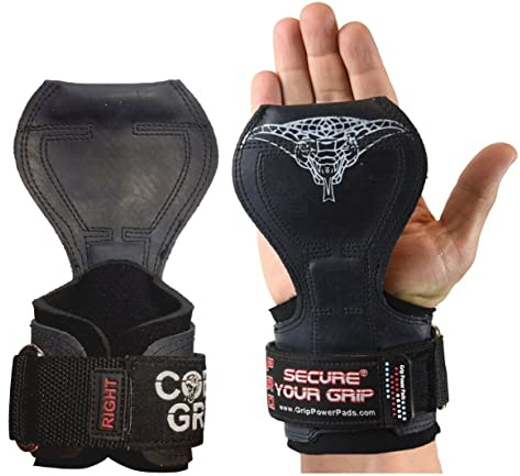 Cobra Grips PRO - Guantes de levantamiento de pesas, correas resistentes, alternativa a los ganchos de levantamiento de potencia, para peso muerto con soporte acolchado de neopreno ajustable integrado