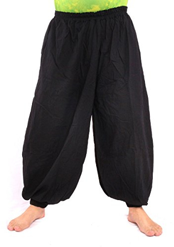 Jing Shop High Cut Balloon Harem Pants One Size Cotton Unisex for Men and Women Black