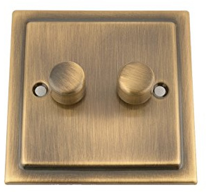 Mains LED Light Dimmer Switch 250W 2 Gang - Victorian Antique Brass - Push On/Off 2 Way