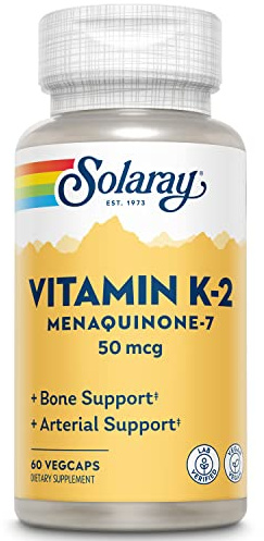 SOLARAY Vitamin K-2 as MK-7 50 mcg - Vitamin K2 MK7 Supplement for Bone Health Support, Vit K2 as Menaquinone for Women and Men - 60 Vegan Capsules