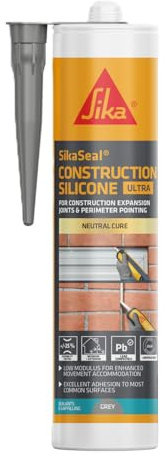 Sika SikaSeal Construction Silicone Ultra (Previously Everflex 450) - Low Modulus Neutral Cure Expansion Joint and Perimeter Pointing Sealant - Grey - 300ml