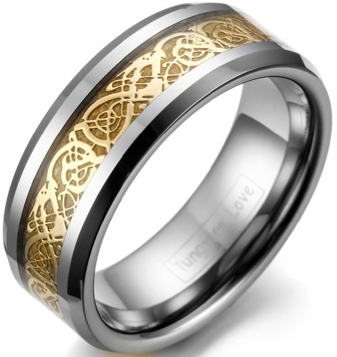 JewelryWe Schmuck Herren Wolframcarbid Ring Band Silber Schwarz Irish Celtic Knot Irischen Keltisch Knoten Drachen Jahrgang Hochzeit Größe 49 bis 76