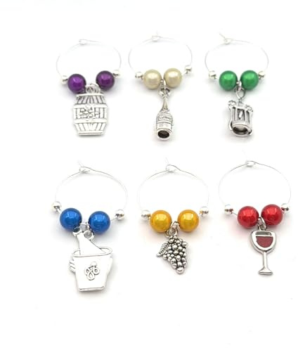 Libby's Market Place Wine Lovers Wine Glass Charms with Organza Gift Bag