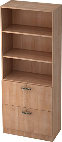 Bümö® Office Hängeregistratur-Regal Schrank abschließbar aus Holz | Kombination Hängeregister-/Regalschrank inkl. Einlegeböden | Büroschrank – Büro Schrankwand (Hängeregistratur-Kombi, Nussbaum)