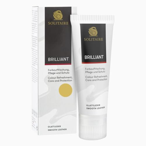 SOLITAIRE Brilliant Schuhcreme Farbe: Camel, mit Farbauffrischung für Glattleder und intensive Pflege und leichte Imprägnierung für Schuhe, Taschen, Kleidung, mit Schwammaufträger, 75ml