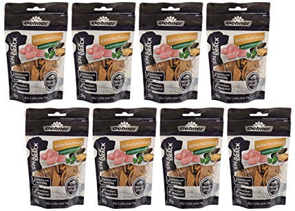 Dehner Premium Hundesnack, Leckerli glutenfrei, Kausnack für Hunde, Lebensmittelqualität, Hähnchenstreifen, 8 x 50 g (400 g)
