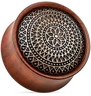Tapsi´s Coolbodyart® Double Flare Plug Rosen Holz Organic Tribal Blume Gittermuster 8mm