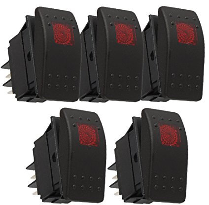 Larcele 5 Stück 4 Pin Rocker Kippschalter mit Kontrollleuchte QCKG-01 (Rot Licht) MEHRWEG