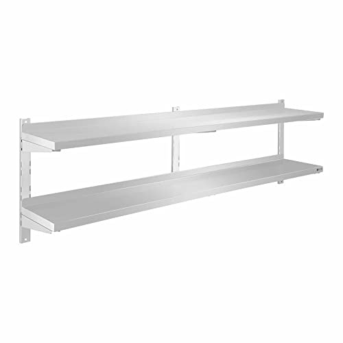 Royal Catering RCWR-180.2 Étagère Murale en Acier Inoxydable avec Deux étagères 180 x 30 cm de 3,5 cm d'épaisseur Charge maximale 70 kg Étagère en Acier Inoxydable pour Cuisine Étagère de Cuisine