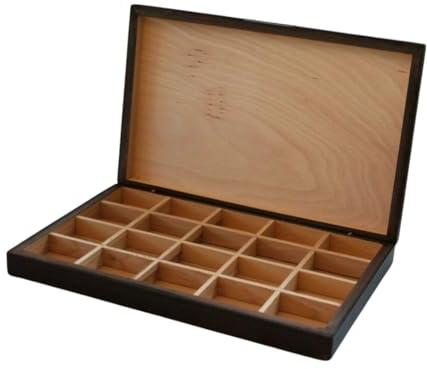 Unbekannt Aufbewahrungsbox aus Buche mit Deckel und Fächern – Holzkiste zur Schmuckaufbewahrung, Handarbeit, 27 x 17 x 3,5 cm